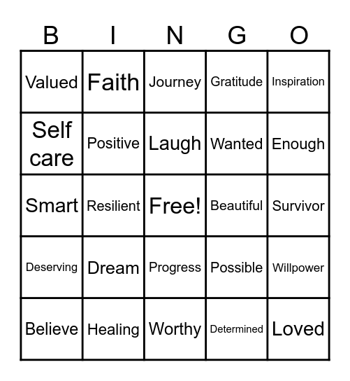 Inspirational DV BINGO Card