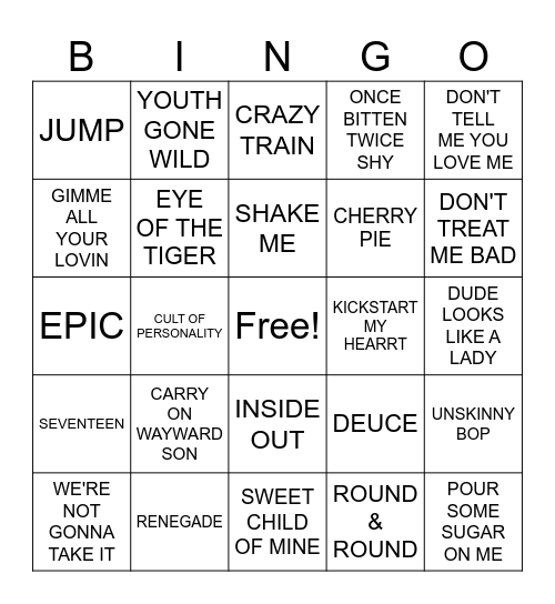 Round Two: HAIR BANDS Bingo Card