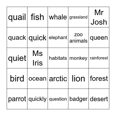 Summer Camp Review Bingo Card