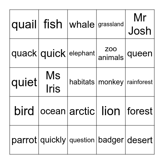 Summer Camp Review Bingo Card