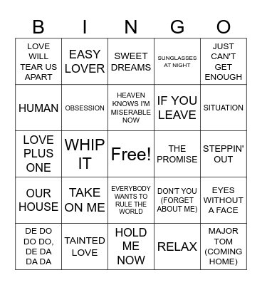 New Wave Bingo Card