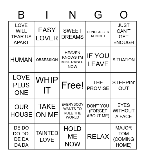 New Wave Bingo Card