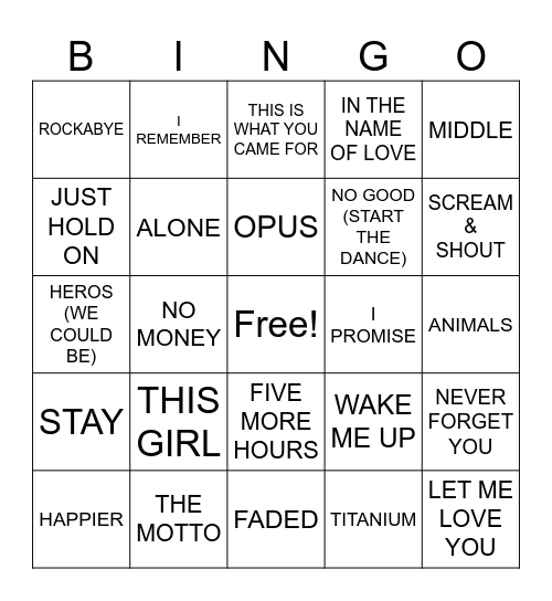 Round Three: EDM Bingo Card