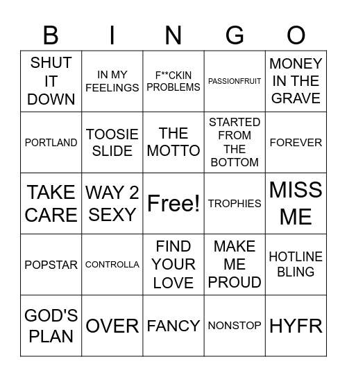 DRAKE Bingo Card