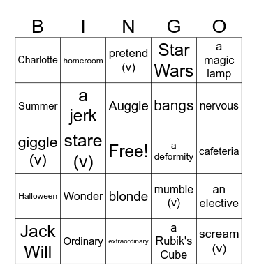 Wonder Novel 1 Bingo Card