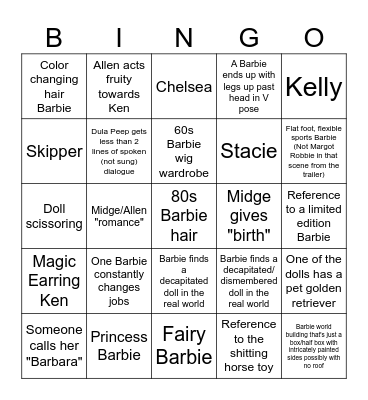 Barbie Movie Bingo Card
