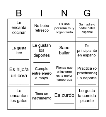 BINGO para conocerse Bingo Card