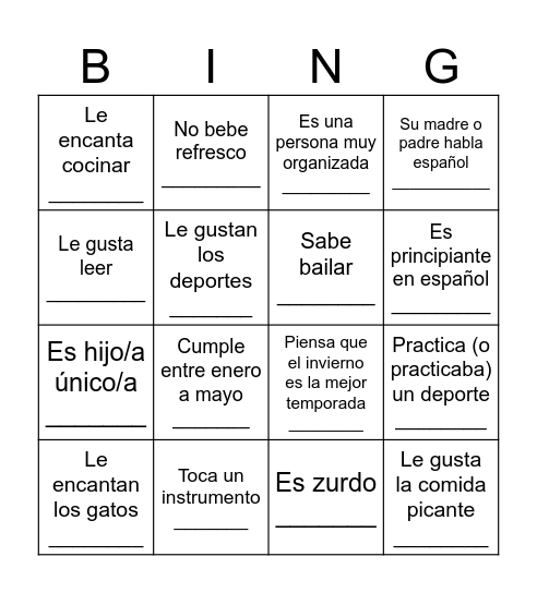BINGO para conocerse Bingo Card