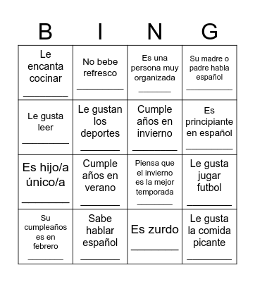 BINGO para conocerse Bingo Card