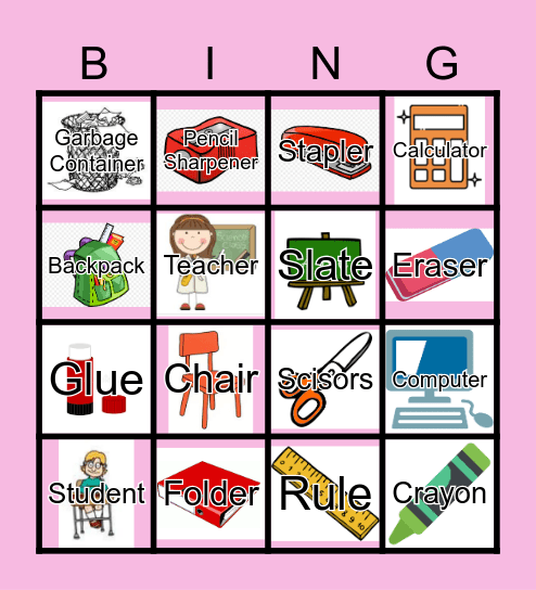 School Objets 🐉 Bingo Card
