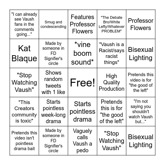 Lefty Rant Essay Bingo Card