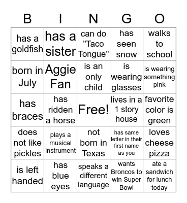 Human Bingo Card