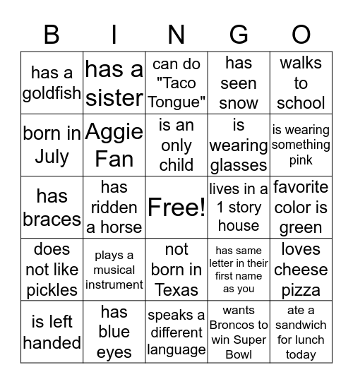 Human Bingo Card