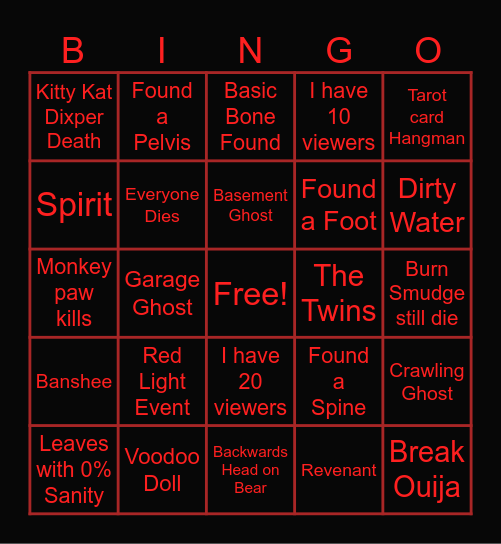 Firebomb's Scary Bingo! Bingo Card