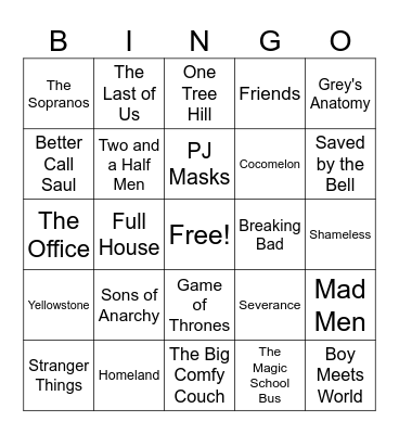 TV Show Bingo Card