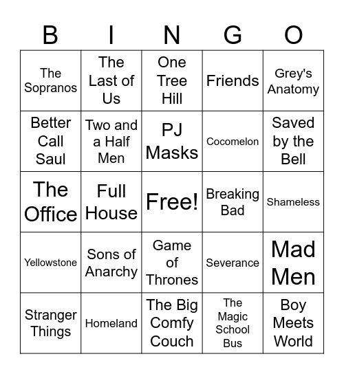 TV Show Bingo Card