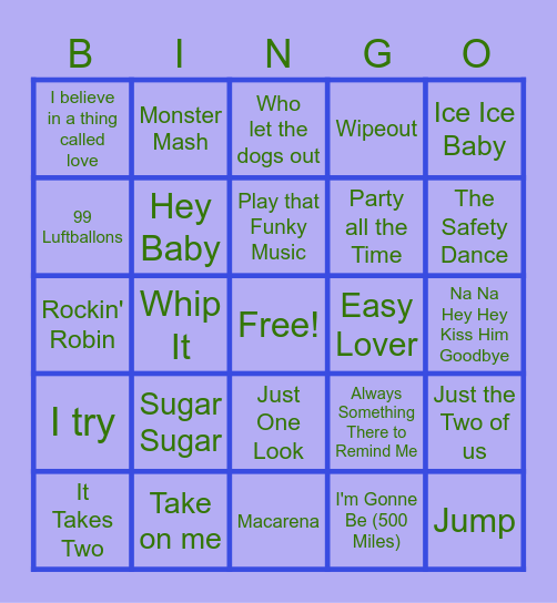 One Hit Wonders Bingo Card