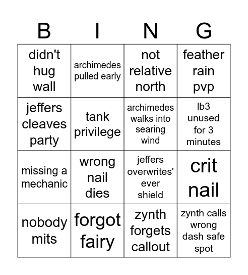 UWU Prog Bingo Card