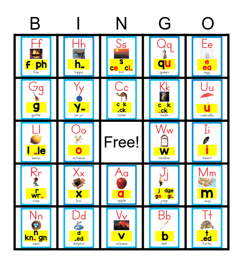 Sound Spelling Card Bingo Card