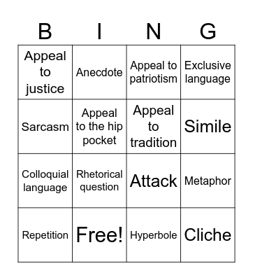 Persuasive Technique Bingo Card