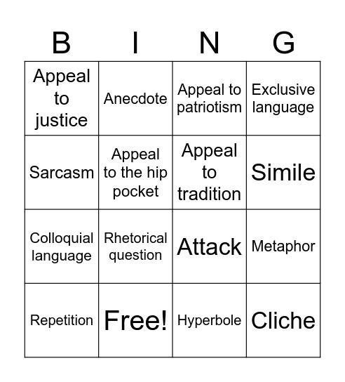 Persuasive Technique Bingo Card