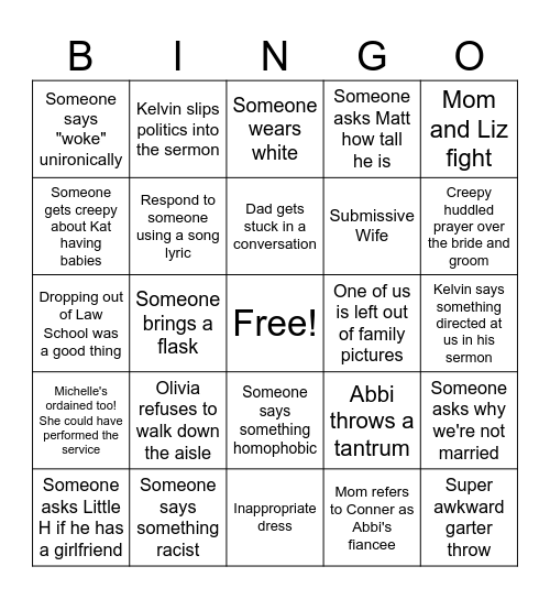 Wedding Bingo Card