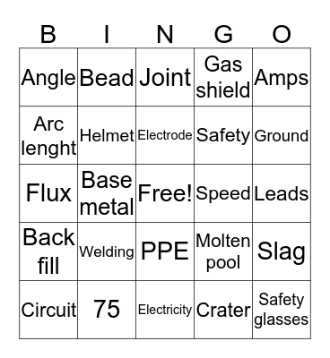 CORY, Welding Bingo  Bingo Card