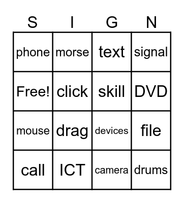 Deaf Bingo Card