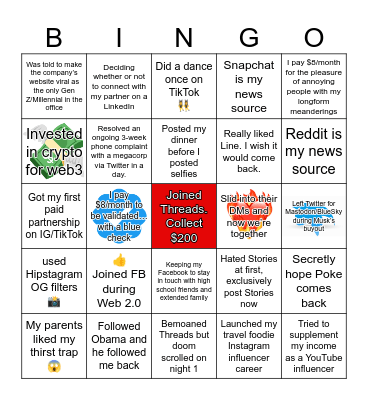 🧵 Threads Welcome BINGO Card