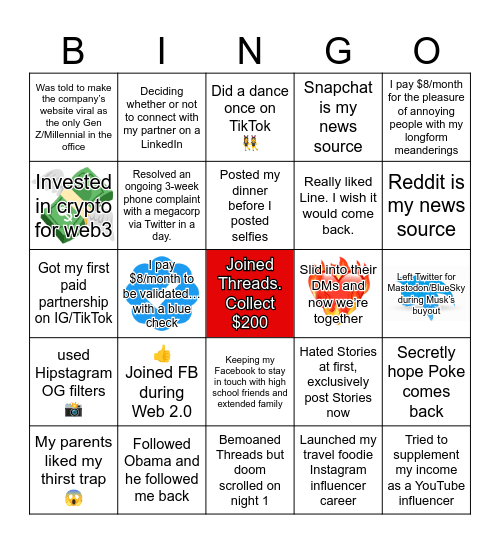 🧵 Threads Welcome BINGO Card