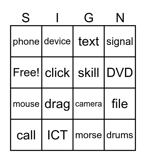 Deaf Bingo Card