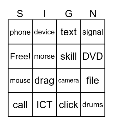 Deaf Bingo Card