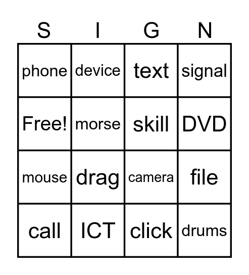 Deaf Bingo Card