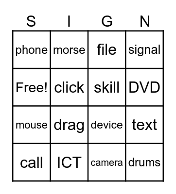 Deaf Bingo Card