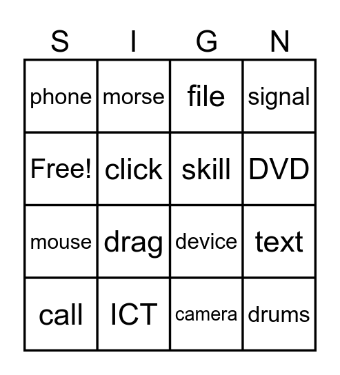 Deaf Bingo Card