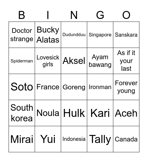 Untitled Bingo Card