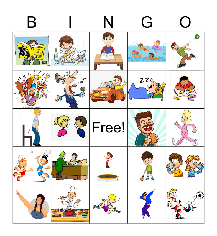 Action Wordes Bingo Card