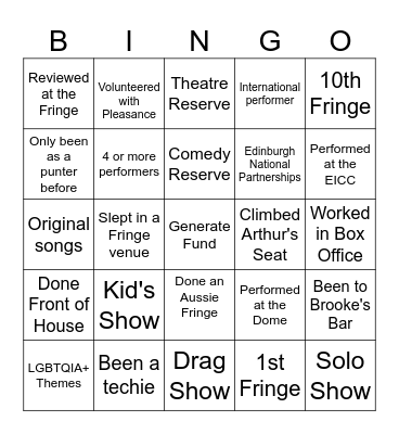 PLEASANCE FRINGE SHOW Bingo Card