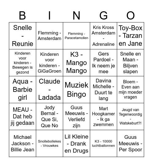 Muziek Bingo Card