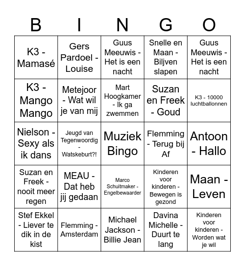 Muziek Bingo Card