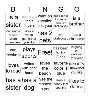Conversation Bingo Card