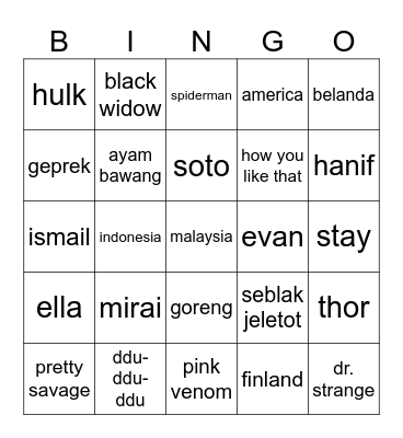 Untitled Bingo Card