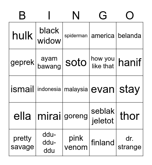 Untitled Bingo Card