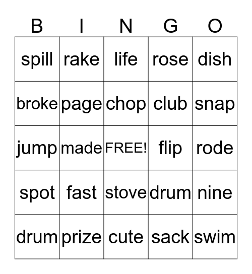 Short & Long Vowel Bingo Card