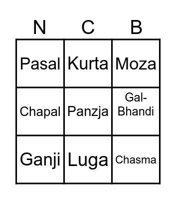 Nepali Clothes Bingo Card