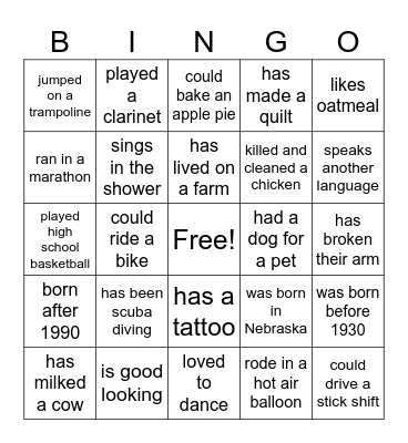 People Bingo Card