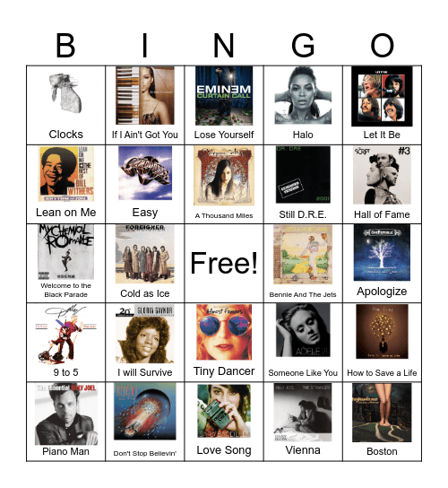 Piano Intro Music Bingo MC Bingo Card