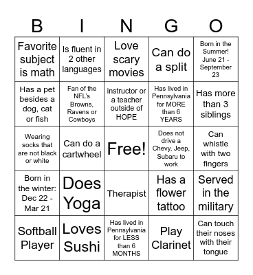 Scavenger Hunt Bingo Card