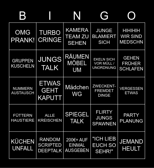 Mädchen WG Bingo Card