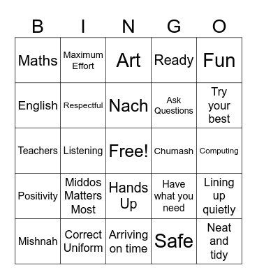 Welcome to Year 4 Bingo Card